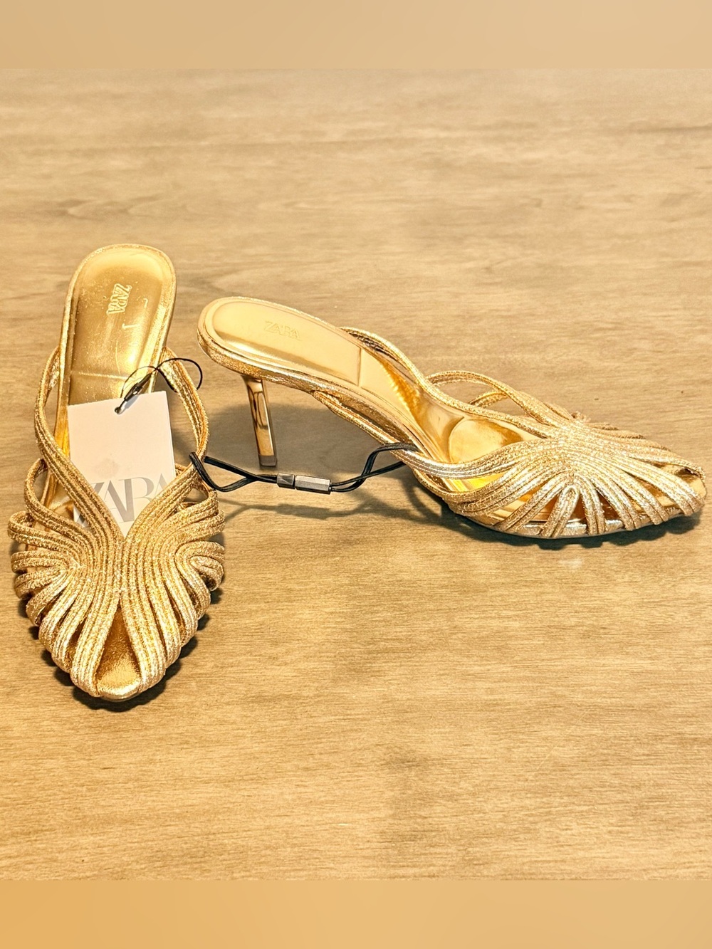 Zara Gold Strappy Heeled Mules